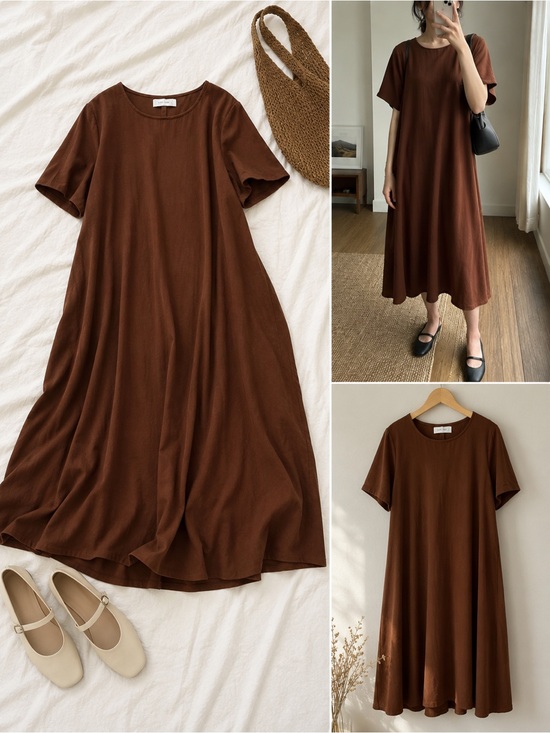 OAK + FORT Dresses & Skirts - OAK + FORT Minimalist Earthy Flowy Midi Dress Rust Terracotta Brown Size Medium